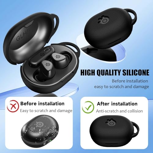 for Steelseries Arctis Gamebuds Silicone Case, Unisex Soft Protective Gamebuds Case, Only Compatible with Steelseries Gamebuds with Carabiner, Black - color: Black