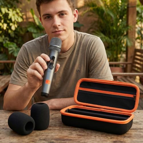 Wireless Microphone Case for JBL PartyBox Wireless Mics | Hard EVA Shell, Removable Divider, Mesh Pocket for Receiver and Batteries, with 2 Foam Windscreens, Carry Handle, Box Only