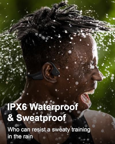 Bone Conduction Headphones, IPX6 Waterproof Open Ear Headphones 14H Playtime Bluetooth 5.3 Wireless Headset Sport with Mic Sweatproof for Running, Cycling