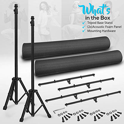 Pyle Sound Wall Panel Studio Foam-Acoustic Isolation Absorber Shield and Dampening Wedge with Height Adjustable, Includes Tripod Base Stand, 2 Pack PSIP24X2 - size: 2-Pack
