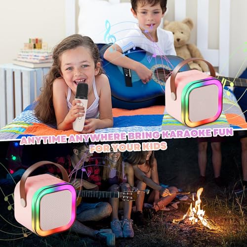 Mini Karaoke Machine for Kids, Portable Bluetooth Speaker with 2 Wireless Microphones,Christmas and Birthday Gifts Suitable for Girls Aged 4 to 12(Pink) - color: Pink