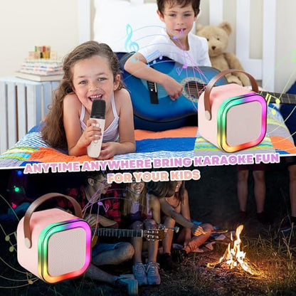 Mini Karaoke Machine for Kids, Portable Bluetooth Speaker with 2 Wireless Microphones,Christmas and Birthday Gifts Suitable for Girls Aged 4 to 12(Pink) - color: Pink