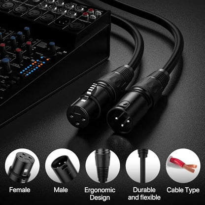 XLR Cable 1.5 Ft 6 Packs,Microphone Cables,Premium Balanced Microphone Mic Speaker Cable with 3-Pin XLR Male to Female DMX Cable,Black - size: 1.5 Feet