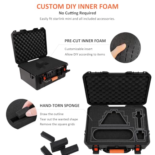 for Starlink Mini Waterproof Case with DIY Cutting Foam for Travel Outdoor | Hard Shell Case, Portable and Shockproof, Precision Cut Foam, Fit for Star Link Mini Dish, ideal for RV Camping Adventure