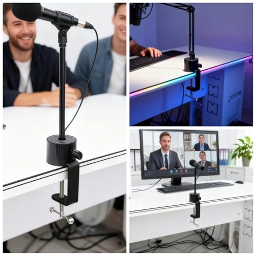 Microphone Stand Table Clamp for Microphone Suspension Boom Scissor Arm Stand Holer, 1/2" Thread Hole Cantilever Bracket Clamp Desk Lamp Clip Fittings Base DIY for Radio Studio Podcast (1)