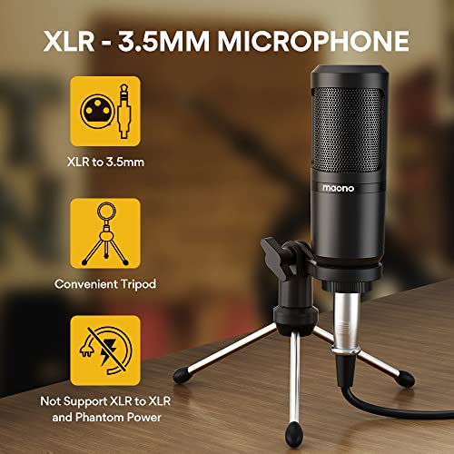 MAONO Podcast Equipment Bundle with Audio Mixer & 3.5mm Mic for Streaming | All-in-one audio production, PC and smartphone-compatible, 4 custom soundpads, for creators, home podcast setup AU-AM200-S1 - color: AU-AM200-S1 Black