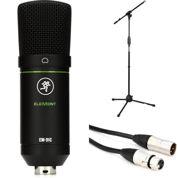 MackieEM-91C Large-Diaphragm Condenser Microphone for Studio Recording, Vocals, Podcasts, Streaming, and Content Creation with Adjustable Stand, XLR Cable, Audio Performance, Durable