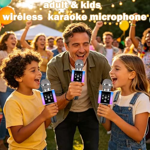 Wireless Bluetooth Karaoke Microphone for Kids & Adults, Singing Mic with Disco Lights, Voice Changer, Built-in Speaker, Portable Karaoke Player for Party & Travel Gifts(Silver) - color: Silver