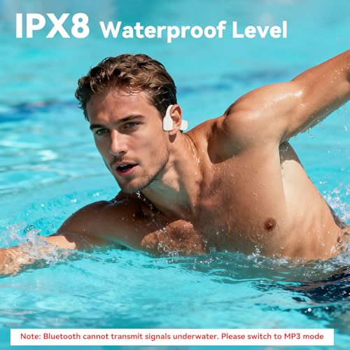 Swimming Headphones, IPX8 Waterproof Bone Conduction Headphone Wireless Underwater Earbuds with 32GB Memory for Swimming, Cycling, Marathon - color: Orange
