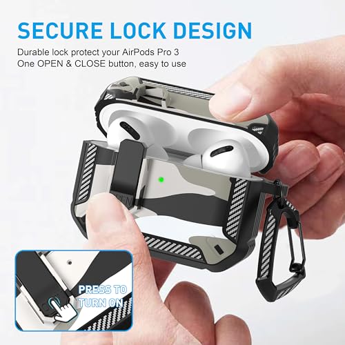 for AirPods Pro 3 Case with Magnetic Lock, Magsafe Compatible, Camo White - color: Camo White, size: AirPods Pro 3 Case 2025