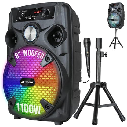 Audiobox Bluetooth Party Speaker with Stand & Wired Microphone, 8" Woofer