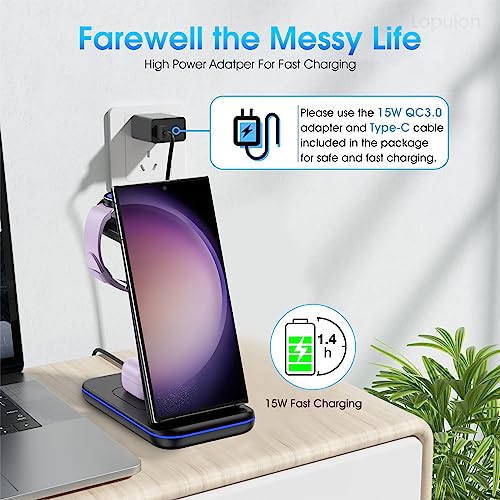 Wireless Charging Station for Samsung/Android, Fast Wireless Watch Charger Station Compatible for Samsung Galaxy S26 Ultra/S25/S24+/Z Flip 7/6 Fold 7/6, Watch8/7/Pro/Active 2 Galaxy Buds3/2 Pro(Black) - color: Black