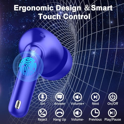 Wireless Earbuds, Bluetooth 5.4 Headphones 50H Playtime Ear Buds Earphones | IP7 Waterproof with 4 ENC Mics, HiFi Deep Bass, LED Display Fast Charging, 2026 in-Ear Headphones for Sports & Outdoor - color: Blue