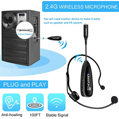 KIMAFUN Wireless Microphone System, 2.4G Wireless Headset and Lavalier Lapel Microphones for iPhone, Android Phone, Laptop and Speaker, Designed for Teaching, Recording, Vlog, Broadcast, G102-3