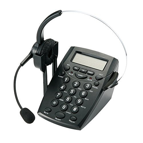 Call Center Headset Telephone with Noise Cancellation Headphone Microphone and Dialpad for House Call Center Office Home, Corded Landline Phone with Headsets, Black, 5001