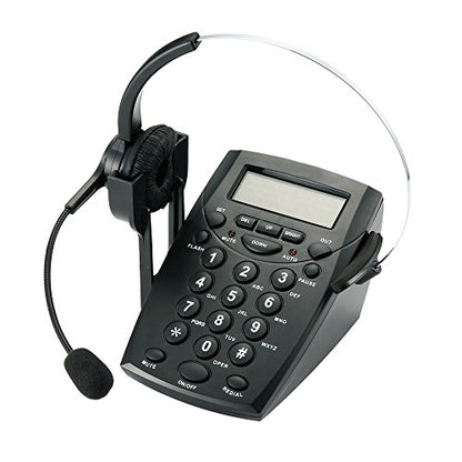 Call Center Headset Telephone with Noise Cancellation Headphone Microphone and Dialpad for House Call Center Office Home, Corded Landline Phone with Headsets, Black, 5001