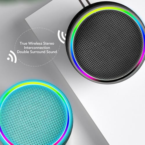 Diyeeni Bluetooth Shower Speaker, IPX6 Water Proof Portable Bluetooth 5.3 Speakers with Suction Cup, Mini Wireless Speaker with RGB Lights, Loud Stereo Sound for Bathroom (Black) - color: Black