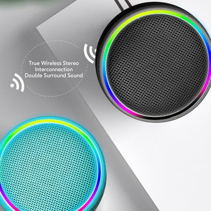 Diyeeni Bluetooth Shower Speaker, IPX6 Water Proof Portable Bluetooth 5.3 Speakers with Suction Cup, Mini Wireless Speaker with RGB Lights, Loud Stereo Sound for Bathroom (Black) - color: Black