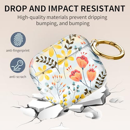 Compatible with AirPods 4th Generation Case 2024, Shockproof Cover with Golden Buckle for Women & Girls, Protective Anti-Drop Design(Cute Flower Leaf) - color: Cute Flower leaf