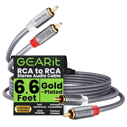 GEARit RCA Cables 6.6ft, RCA Cables Car Audio with Dual Shielding & Gold-Plated Connectors, RCA Cable for Subwoofer Cable, Hi-Fi System, Amplifier, Active Speakers, Gaming Consoles - size: 6.6 Feet