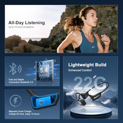 Open Ear Headphones, Running Headphones Bluetooth 5.4 with Built-in Mic, 22g Lightweight Comfort, 14H Battery & IPX5 Waterproof Sports Headphones for Running, Cycling, Gym, Walking - color: Black