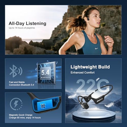 Open Ear Headphones, Running Headphones Bluetooth 5.4 with Built-in Mic, 22g Lightweight Comfort, 14H Battery & IPX5 Waterproof Sports Headphones for Running, Cycling, Gym, Walking - color: Black