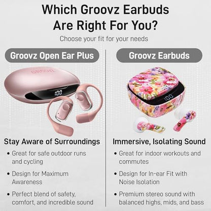 Groovz Open-Ear Plus True Wireless Headphones with Battery Display - Designed & Engineered in the USA - Multi-Point Pairing Bluetooth Open Ear Earbuds Compatible with Apple & Android - Rose Gold - color: Rose Gold