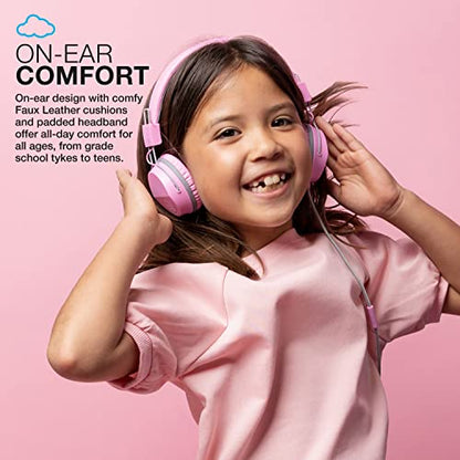 JLab JBuddies Studio on-Ear Kids Wired Headphones with mic, Volume Limiter, Foldable, Adjustable, Noise Isolation, Pink - color: Pink, size: Headphones