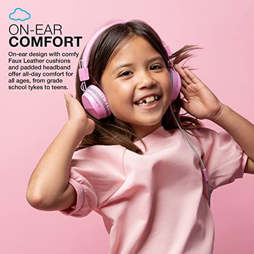 JLab JBuddies Studio on-Ear Kids Wired Headphones with mic, Volume Limiter, Foldable, Adjustable, Noise Isolation, Pink - color: Pink, size: Headphones