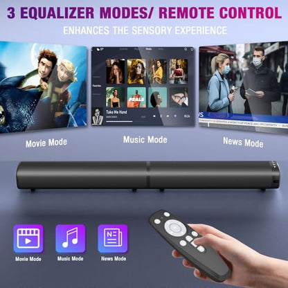 Puriom Sound Bar for Smart TV, 100W Sound Bar with Bluetooth 5.3/ARC/Opt/AUX Connect, 2-in-1 Detachable Home Soundbar, Home Theater Speaker & Bass Effect, for TV/PC/Projectors