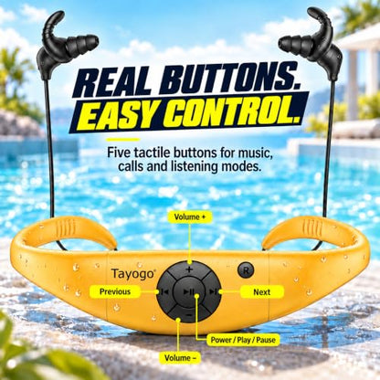 Tayogo 4-in-1 Waterproof MP3 Player for Swimming with Bluetooth and FM - color: yellow