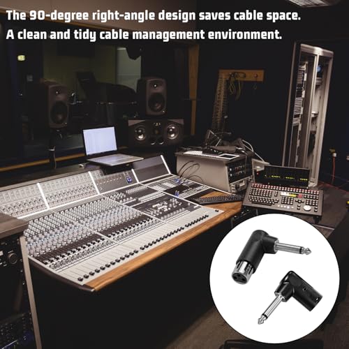 Right Angle Adapter Male to TS 1/4", 2 Pack Adjustable XLR 90 Degree Adapter Plug, 3-Pin XLR Male to 1/4" / 6.35 mm Female and Play Compatible with Mixers Microphones Amplifiers