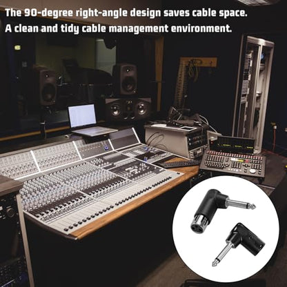 Right Angle Adapter Male to TS 1/4", 2 Pack Adjustable XLR 90 Degree Adapter Plug, 3-Pin XLR Male to 1/4" / 6.35 mm Female and Play Compatible with Mixers Microphones Amplifiers