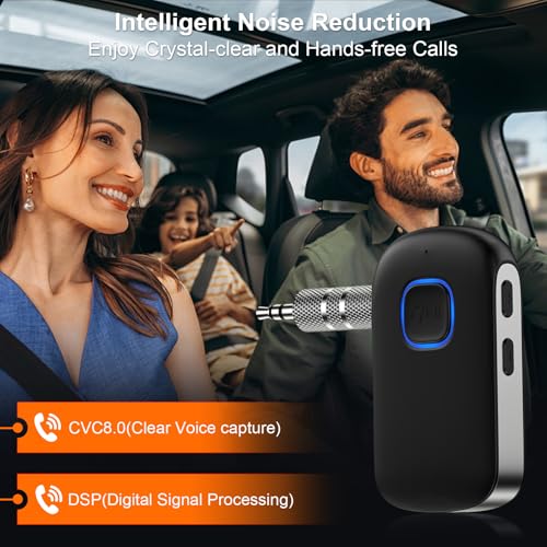 Car Bluetooth Receiver 3.5mm AUX for iPhone 17e 17 Pro Max/16 Plus Pro 15 | Bluetooth Car Adapter Portable, Wireless Audio Receiver for Home Stereo/Wired Headphones,Hands-Free Call,16H Battery Life