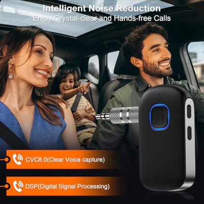 Car Bluetooth Receiver 3.5mm AUX for iPhone 17e 17 Pro Max/16 Plus Pro 15 | Bluetooth Car Adapter Portable, Wireless Audio Receiver for Home Stereo/Wired Headphones,Hands-Free Call,16H Battery Life