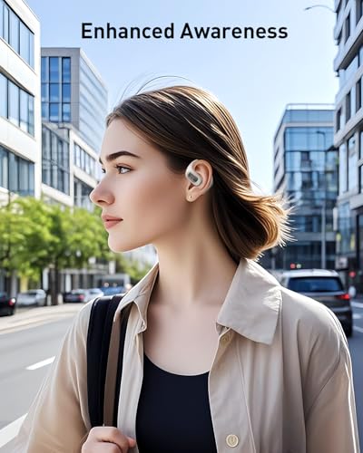 iWALK Open-Ear Headphones, True Wireless Headphones Bluetooth 5.4 Light Earbuds, Ultra Comfort Earhooks, 35H Playtimes, Clear Calls, Air Conduction Stereo Sound with 15mm Drivers for Workouts (Beige) - color: Beige