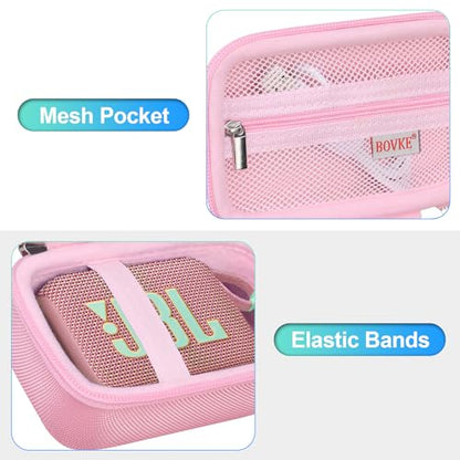 BOVKE Carrying Case Compatible with JBL Go 4 Portable Bluetooth Wireless Speaker, Extra Mesh Pocket for Charging Cables and Accessories, Pink - color: Pink