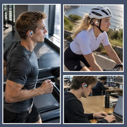 Open-Ear Headphones, Wireless Bluetooth Earbuds 360° Swivel Charging Case - color: Black