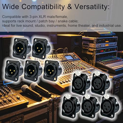 RIVIERA XLR Panel Mount Chassis 3pin Male & Female Nickel Plated Metal Housing and 24K Gold-Plated Contacts (5 Male + 5 Female Black) - color: Black, size: Male+Female