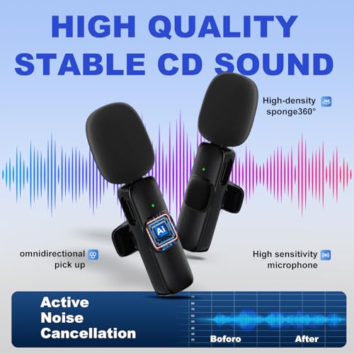 JUDKIOM 2 Pack Wireless Lavalier Microphone for iPhone,Android, USB C, Clip-on Mics, Bluetooth Lapel Mic for Video Recording Interview Vlog YouTube TikTok - style: 2 in 1