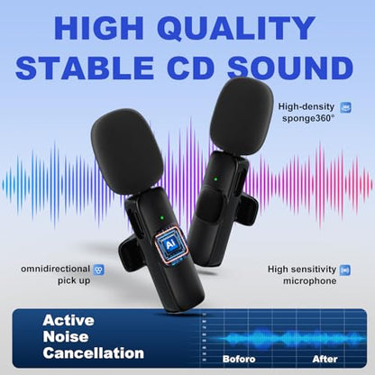 JUDKIOM 2 Pack Wireless Lavalier Microphone for iPhone,Android, USB C, Clip-on Mics, Bluetooth Lapel Mic for Video Recording Interview Vlog YouTube TikTok - style: 2 in 1