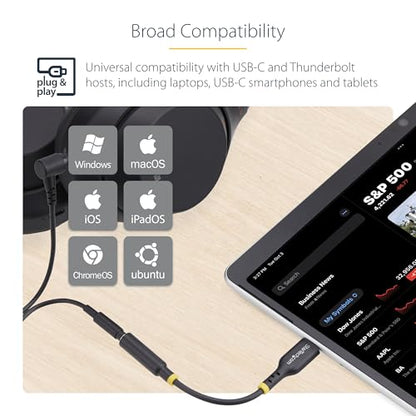 StarTech 5in USB-C to 3.5mm TRRS Audio Adapter, 32-bit DAC (USBCAUDIO2) | USB-C Aux Dongle for PC/Phone, 12.7cm, Headphone, Headset Jack