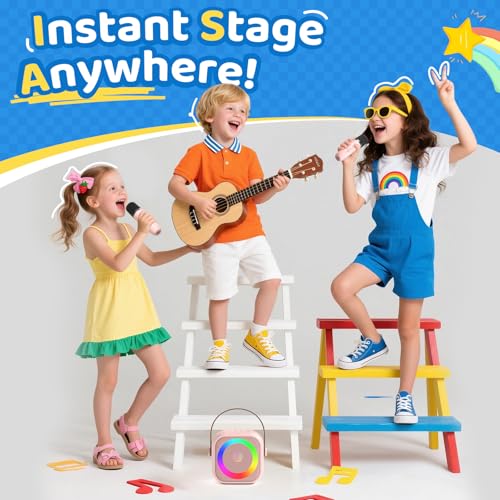 Karaoke Machine for Kids, Toys for 3-12 Years Old Girls Gifts, Kids Karaoke Microphone Machine Toy, Best Fun Christmas Birthday Gifts for 5 6 7 8 9 10 11 Years Teens Girl Boys Pink 2 Mic - color: Pink 2 Mics