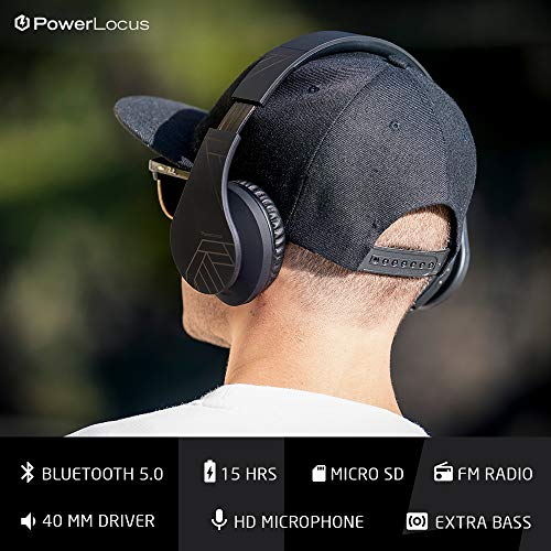 PowerLocus Bluetooth Over-Ear Headphones, Wireless Stereo Foldable Headphones Wireless and Wired Headsets with Built-in Mic, Micro SD/TF, FM for iPhone/Samsung/iPad/PC (Black) - color: Black