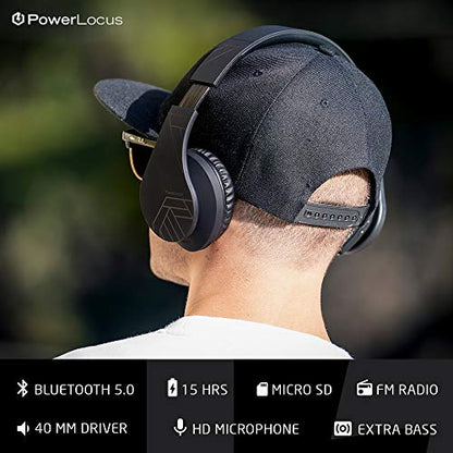 PowerLocus Bluetooth Over-Ear Headphones, Wireless Stereo Foldable Headphones Wireless and Wired Headsets with Built-in Mic, Micro SD/TF, FM for iPhone/Samsung/iPad/PC (Black) - color: Black