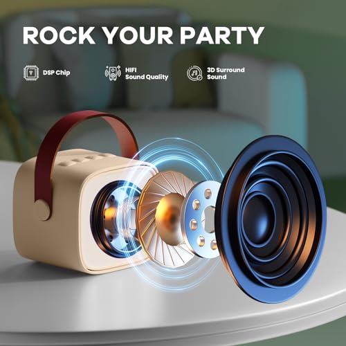 YLL Mini Karaoke Machine with 2 Wireless Microphones for Kids Adults, Portable Bluetooth Speaker Gift for Girls Boys Toys 3, 4, 5, 6, 7, 8, 10, 12+ Years Old Teens Birthday Home Family Party (Cream) - color: Cream
