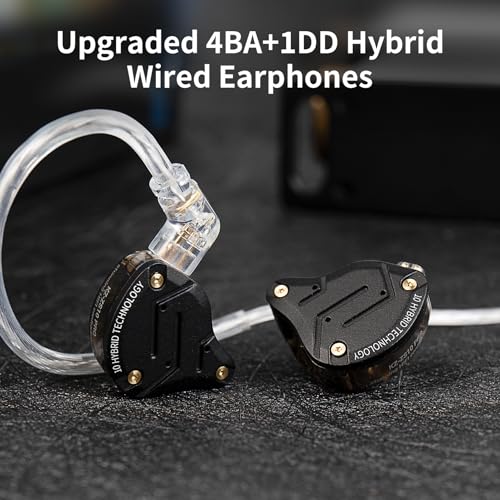 KZ ZS10 Pro in Ear Monitor, IEM Earbuds Headphone, Gaming Earbuds with 4BA and 1DD Drivers, KZ HiFi IEM Earphone Upgraded ZS10 with Detachable 0.75mm 2 Pin 6N OFC Cable (Black No Mic) - color: Black, size: No Microphone