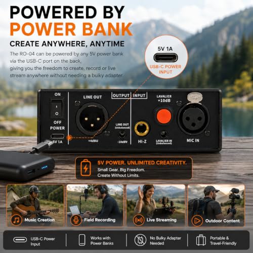 RO-04 Mic Preamp, 0~72db Adjustable Gain Boost,-120db EIN Ultra Low Noise, Studio Grade Performance with Hi-Z, 48V, HPF, Phase for Instrument & Microphone | Ultra Low Noise,Studio Grade Performance with Hi-Z, 48V, HPF, Phase for Instrument & Microphone
