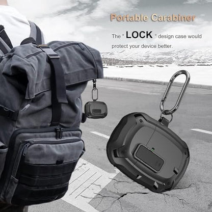 Olytop for Google Pixel Buds Pro 2/Pro Case Cover with Lock Clip & Cleaner Pen 2024/2022, Shockproof Protective Hard Shell Skin with Carabiner Men Women - Black - color: Black