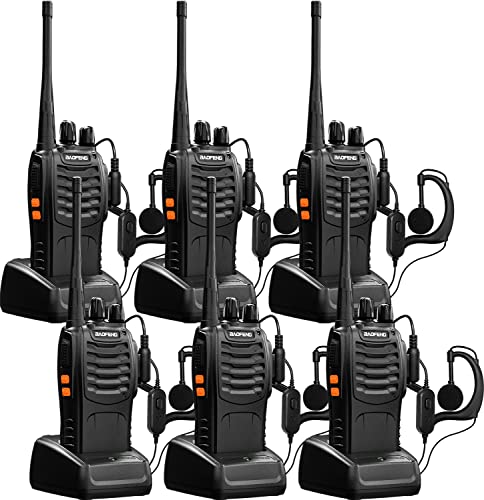 Baofeng Walkie Talkies bf-888s Two-Way Radios Long Range Rechargeable Interphone for Adults Professional Handheld UHF Communicator 6 Pack Walky Talky Set with Earpiece,Li-ion Battery and Charger - color: Black-6Pcs
